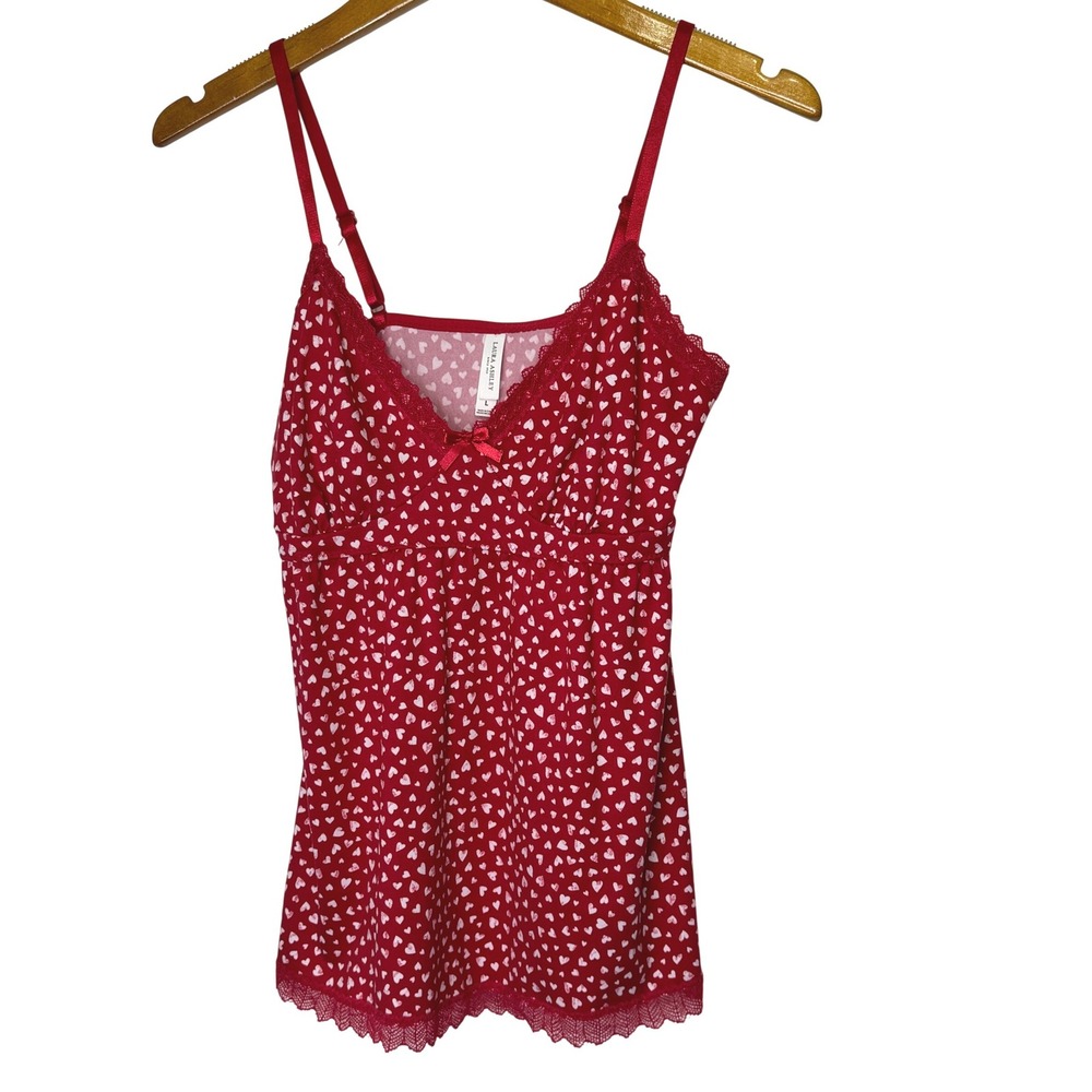 Laura Ashley Baby Doll Cami/PJ Top Large Red/White Hearts